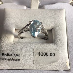 New BLUE TOPAZ Ring with Diamond Accent